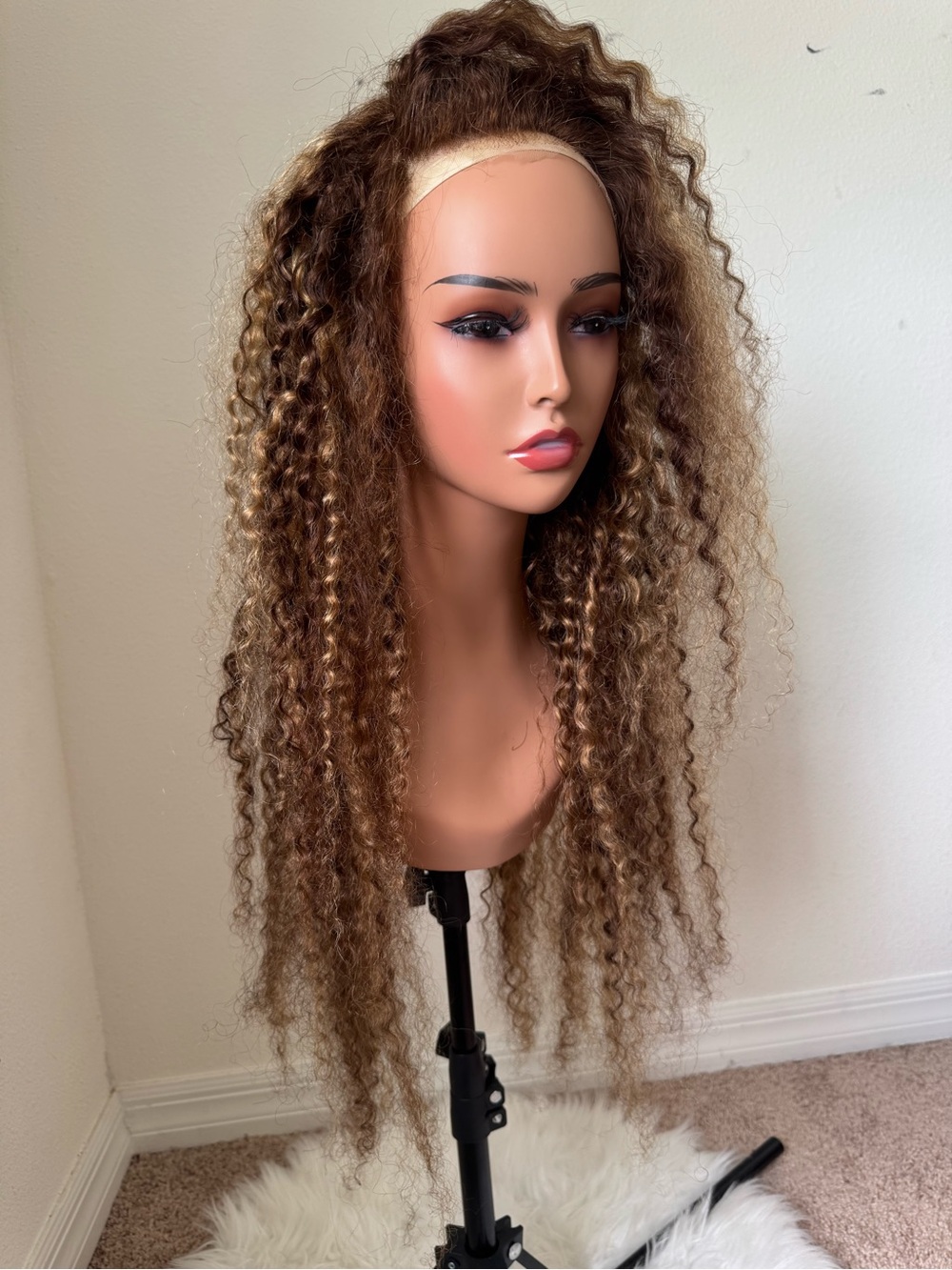 30 inch 13x4 density Kinky Curly Lace Front Wig highlight human hair wig